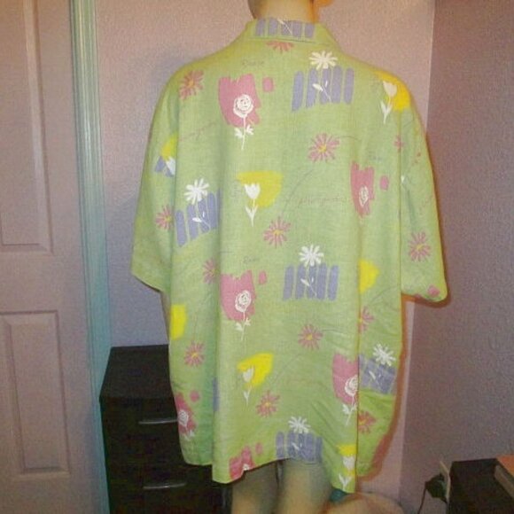 VTG Kiko LINEN Button Up Size 3X BLOUSE Tunic TOP Flowers TROPICAL Lagenlook 80s - Picture 7 of 11